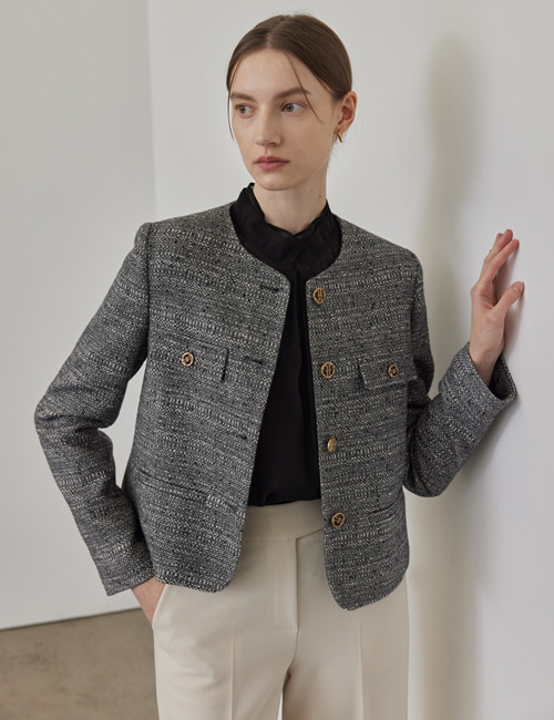 Melange Wool Tweed Jacket_Melange Gray