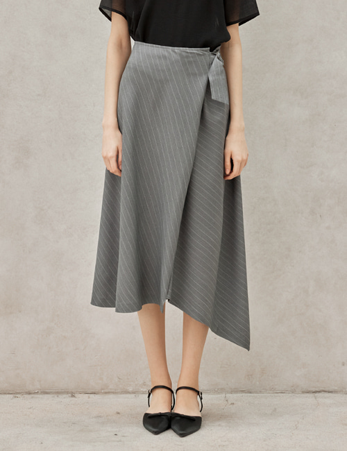 Striped Flared Skirt_Melange Gray