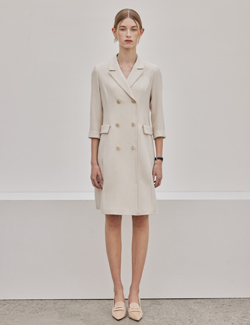 Tailored Double-Breasted Dress_Beige